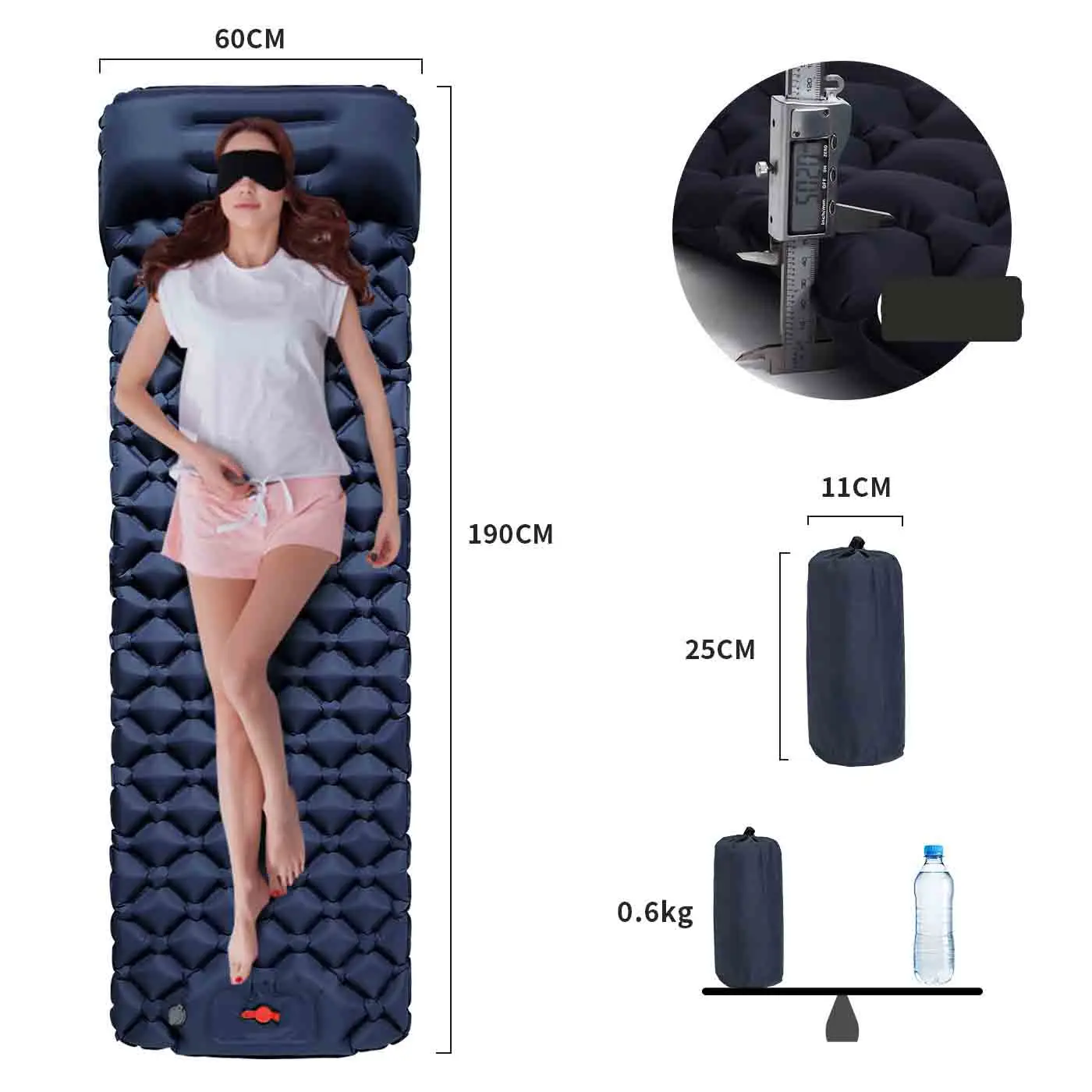 휴대용 야외 인플레이터블 캠핑 슬리핑 패드 자동 발작동 펌프 TPU 스트랩 베개 편안한 매트리스