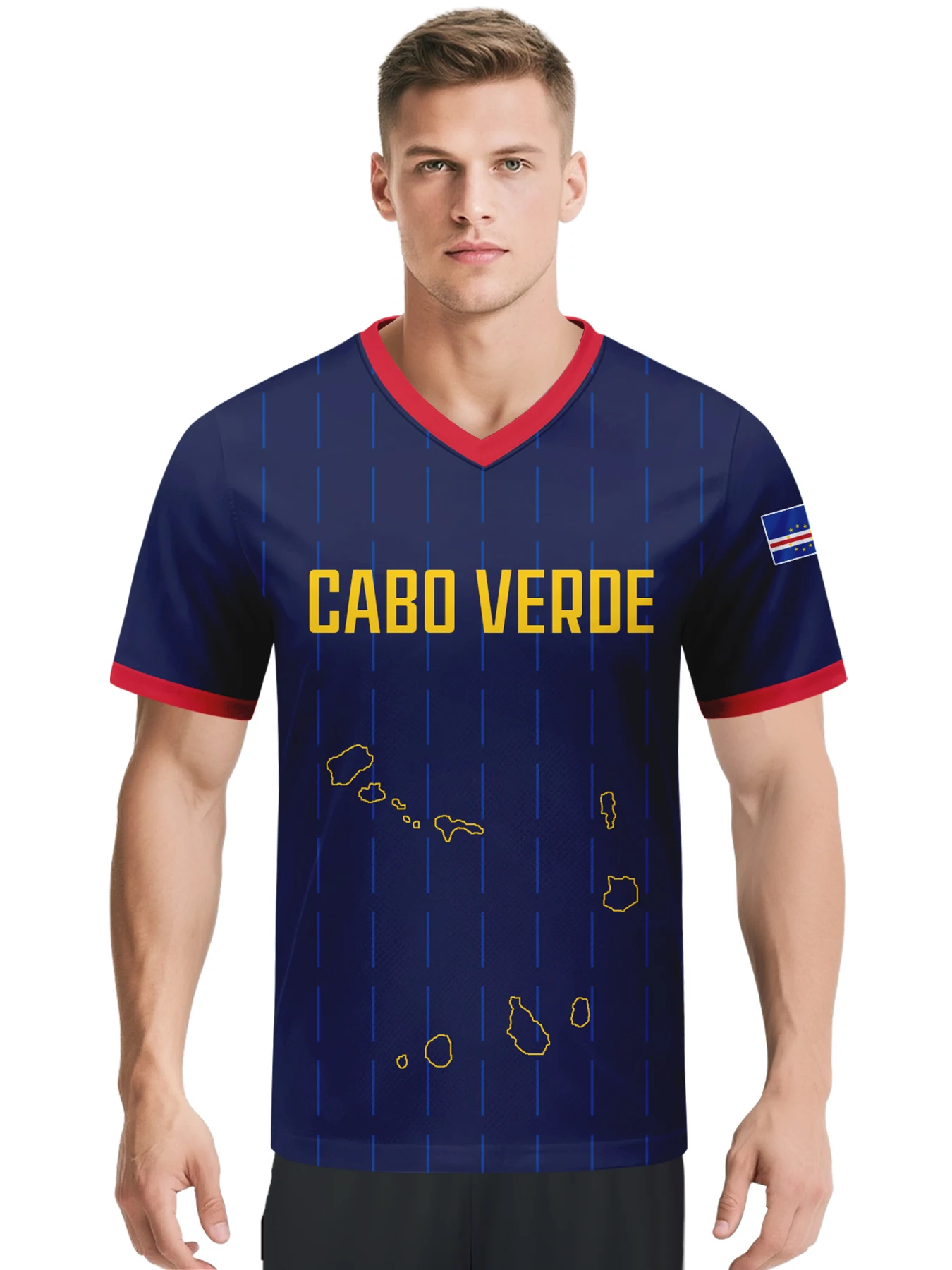 Custom Cabo Verde Soccer Jersey Personalized Name Number Breathable V-neck Football Team Shirt for Men Women Kids