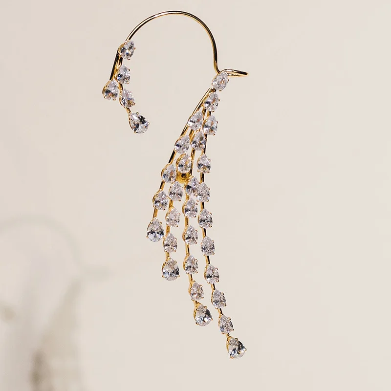 Hot-selling zircon earrings, bridal tassel full of diamonds temperament super flash ear hanging dress accessories earrings