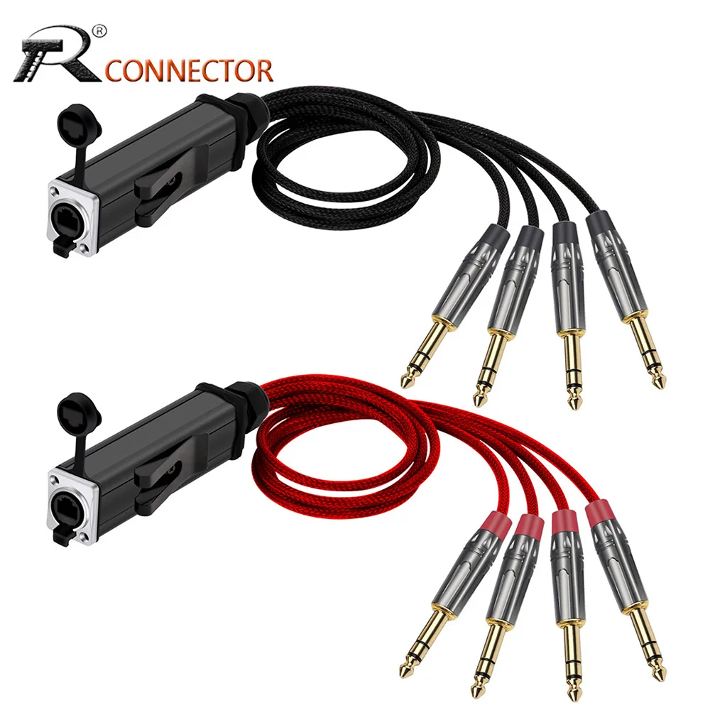 

4 Channel 6.35mm 1/4 Inch TRS Male Stereo Plug Audio Cable Extender Splitter to Waterproof RJ45 CAT5 Female Network Adapter