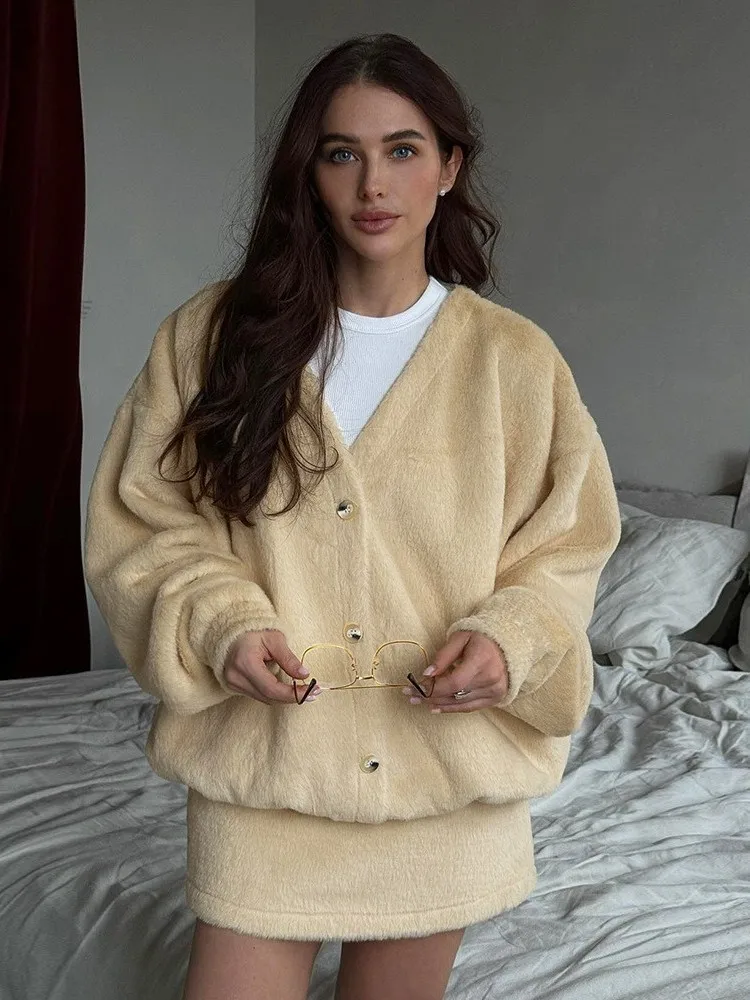 

Сексуальный комплект из кардигана и юбки ort, повседневные прямые брюки со средней талией и низкой талией, ткань из ПВХ, трикотажный материал из искусственной кожи