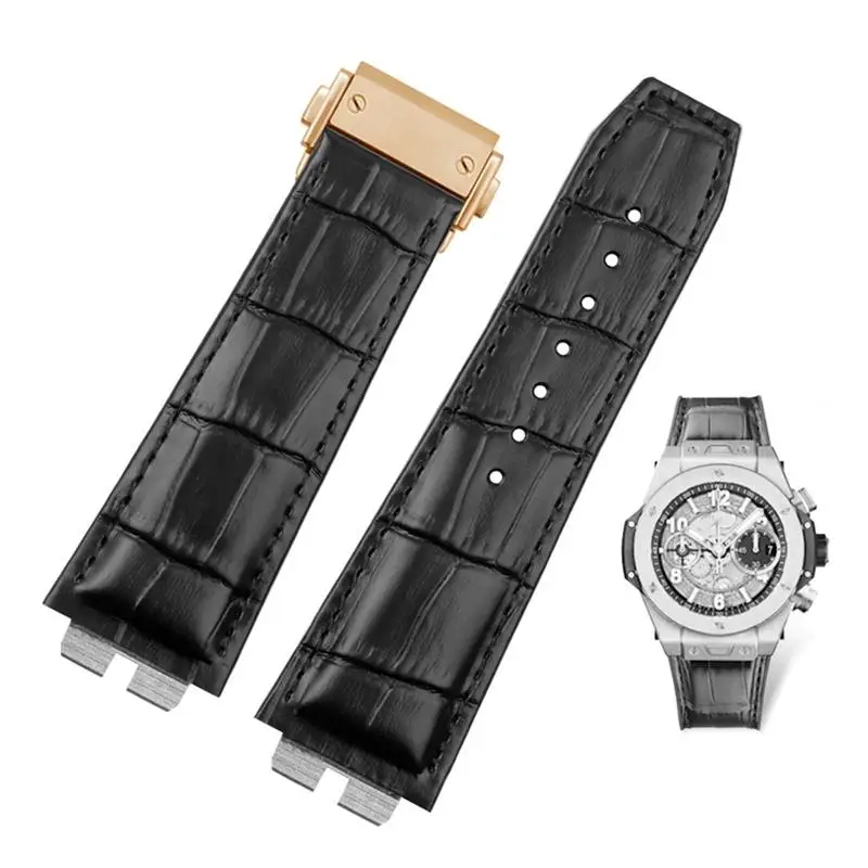 Custom Crocodile Grain Genuine Leather Watch Band For Hublot Ubom Big Bang 411 Quick Release Watch Strap 27-19mm