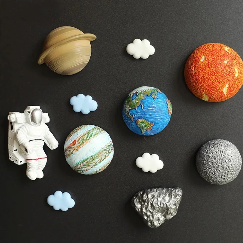 3D полимерные магниты на холодильник, мультяшный астронавт, наклейки с планетами на холодильник, кухонная доска, украшение, коллекция, подарок, держатель для заметок