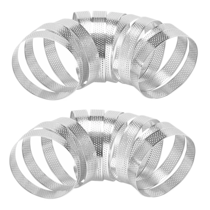 

LJL-20Pcs Circular Tart Rings With Holes Stainless Steel Fruit Pie Quiches Cake Mousse Mold Kitchen Baking Mould 10Cm