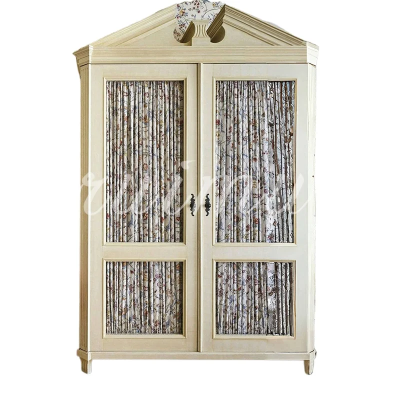 French Vintage Solid Wood Wardrobe Bedroom Large-capacity Storage Wardrobe American Style Walk-in Closet Ivory White Storage