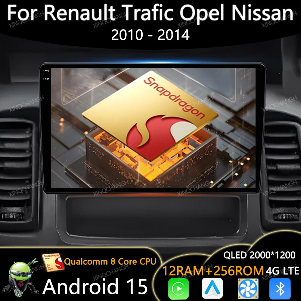 Rádio do carro de android 15 para renault trafic nissan primastar opel vivaro 2010 2011 2012 2013 2014 gps 2din 4g wifi qled carplay auto