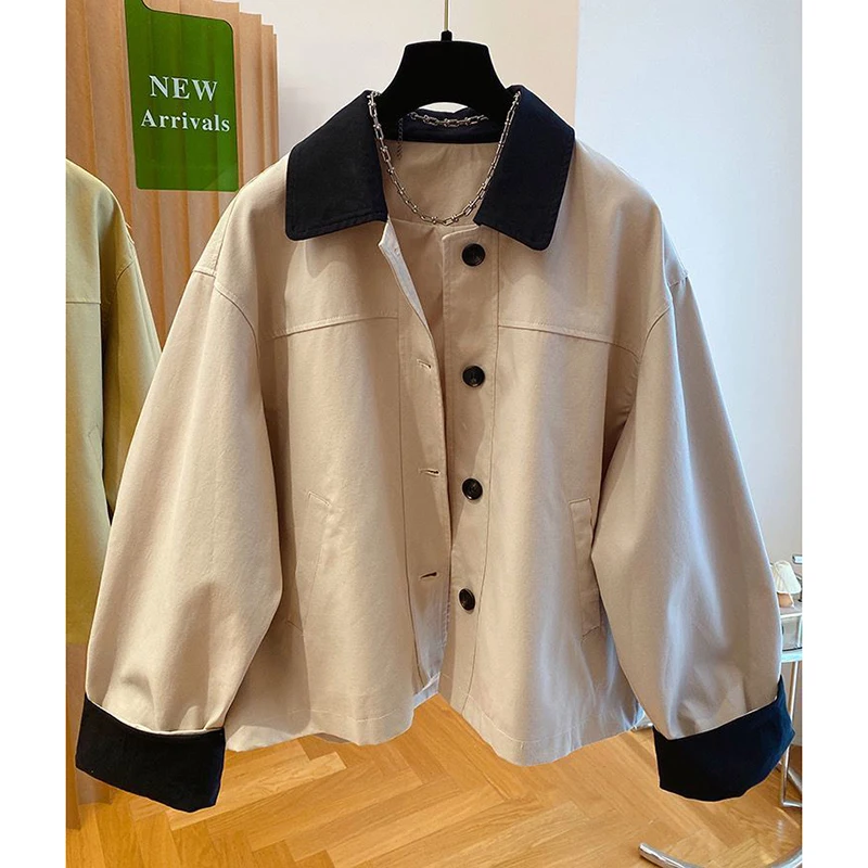 

2024 Korean Women Jacket Elegant Lapel Long Sleeve Coat Autumn Windbreaker Female Loose Casual Chic Lady Outwear Tops