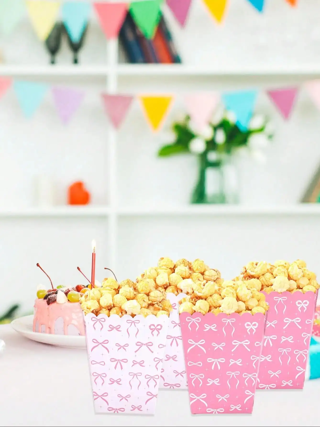 6-18PC Rosa Schleife Papier Popcorn Boxen Weihnachten Fliege Snack Candy Boxen Mädchen Party Geschenk Box für BBQ Französisch Frites Party Dekoration – Detail 3