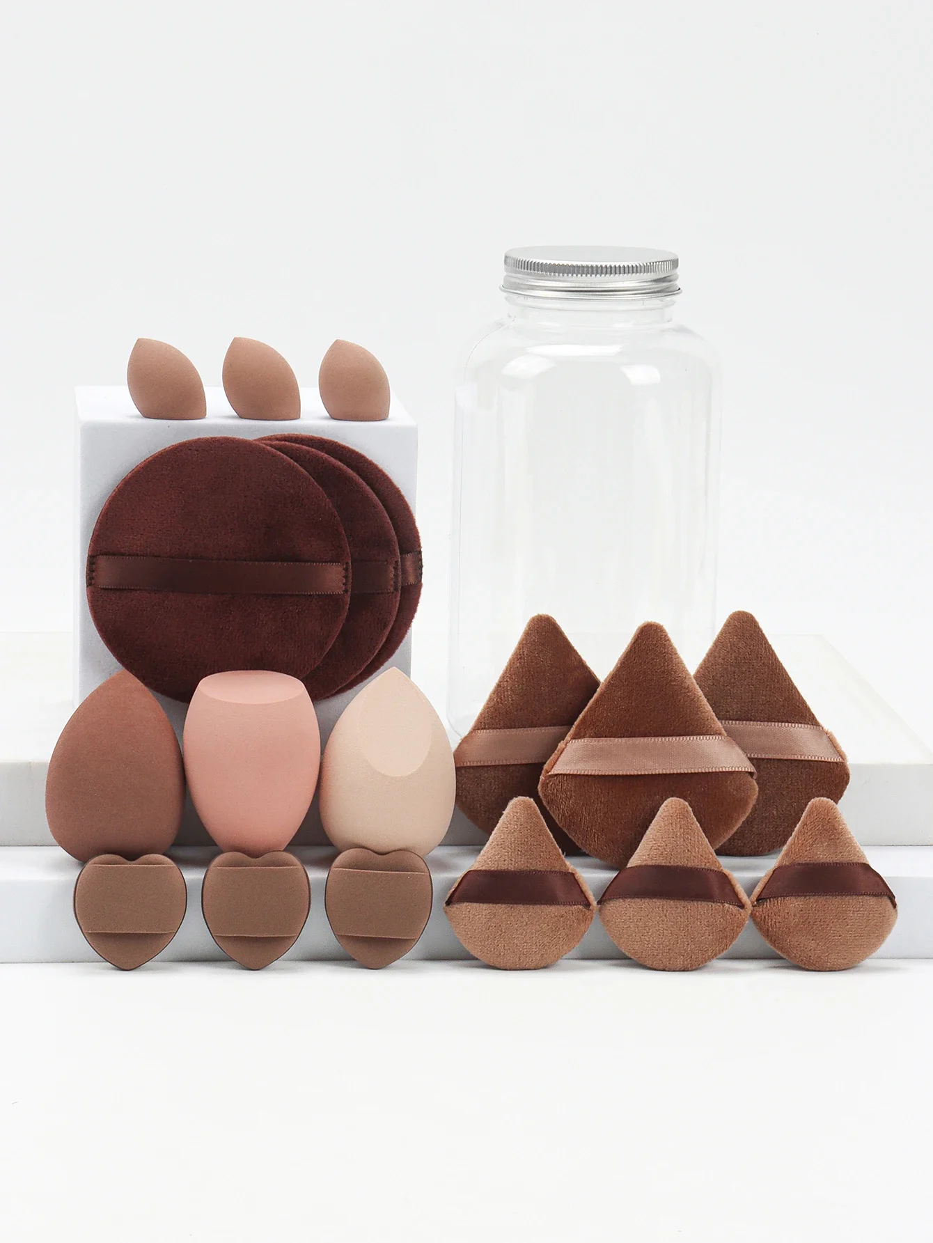 Lanxun 18-pack met opbergpot, 3 make-upsponzen en 3 mini-make-upsponzen en 3 poederdonsjes en 3 make-upverwijderingspads en
