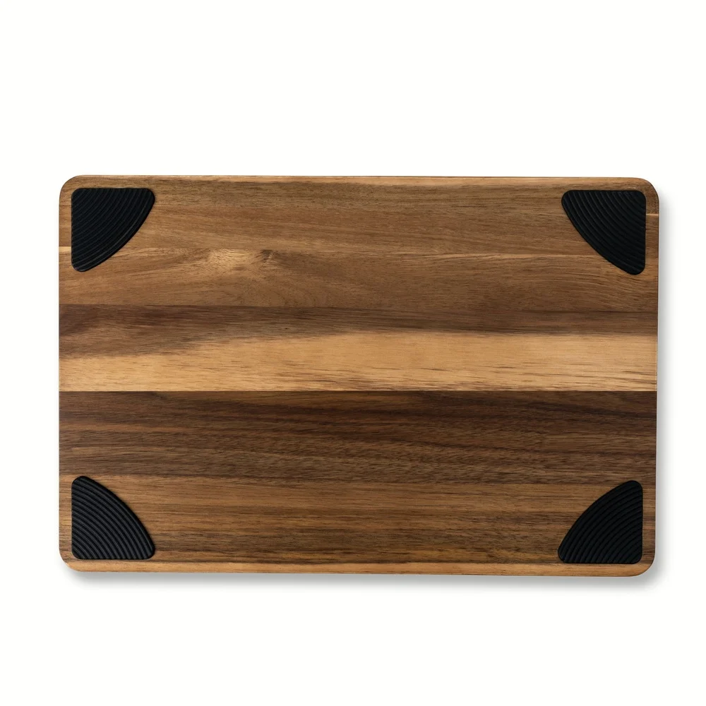 เขียงไม้อะคาเซียขนาดใหญ่พร้อมน้ําผลไม้ดีลื่นฟุตใบมีดพื้นผิว KITCHEN Prep 12x18 นิ้ว