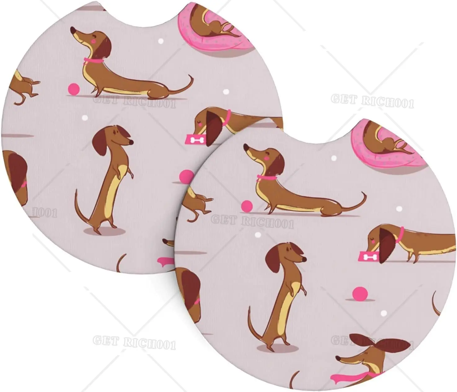 

Doughnut Dachshund Dog Car Cup Holder Car Coasters for Cup Holders Drink Coasters with Finger Notch Auto Accessories