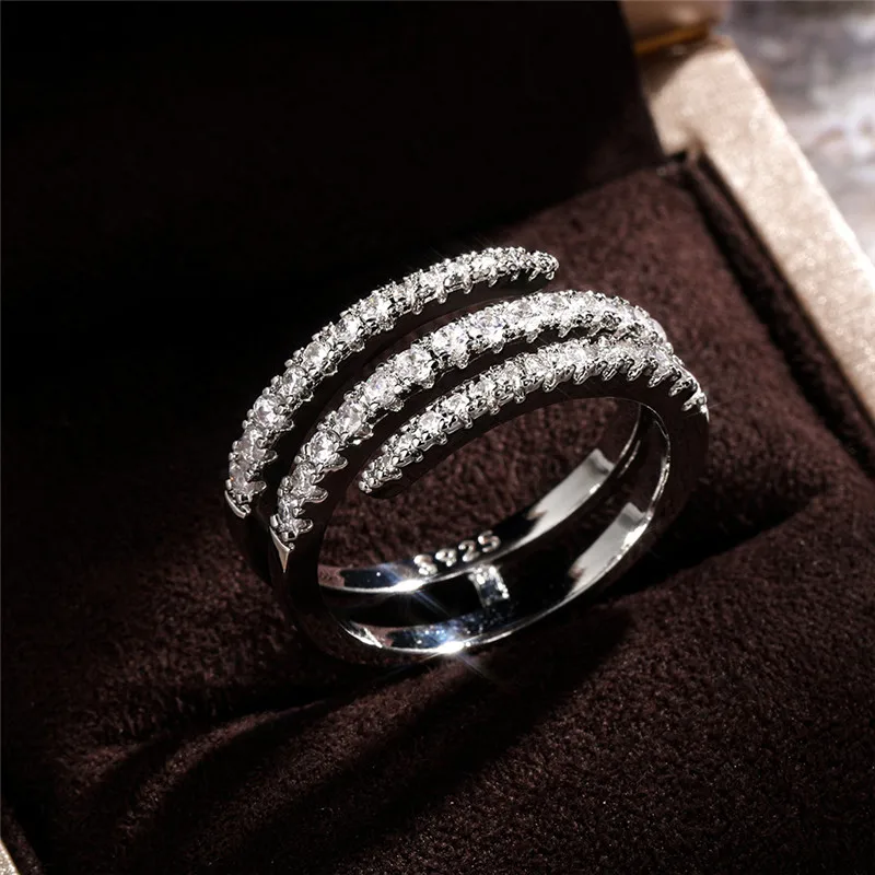 925 Sterling Silver Fashion Surround Shaped Finger Rings for Women Shiny Crystal CZ Stone Party Bridal Rings Statement Jewelry