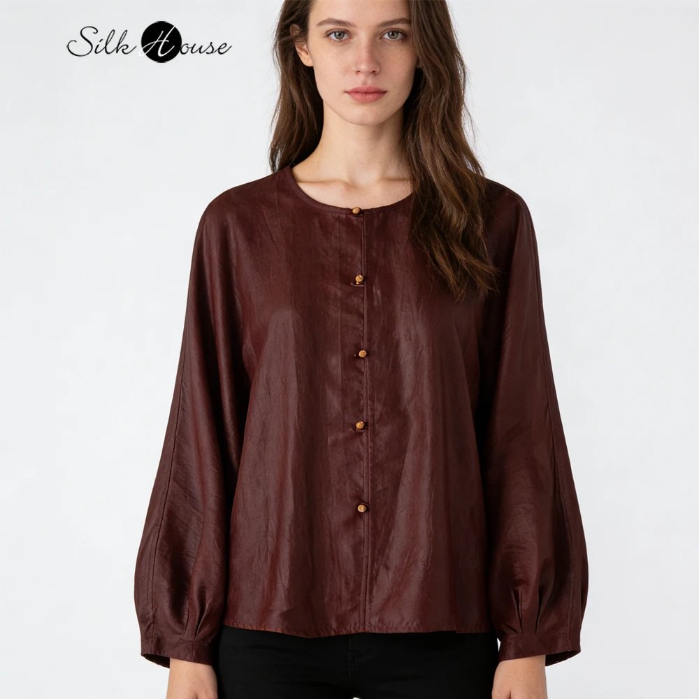Women's Fashion Spring Clothing 100% Natural Mulberry Silk Fragrant Cloud Yarn Round Neck Batwing Long Sleeved Loose Jacket