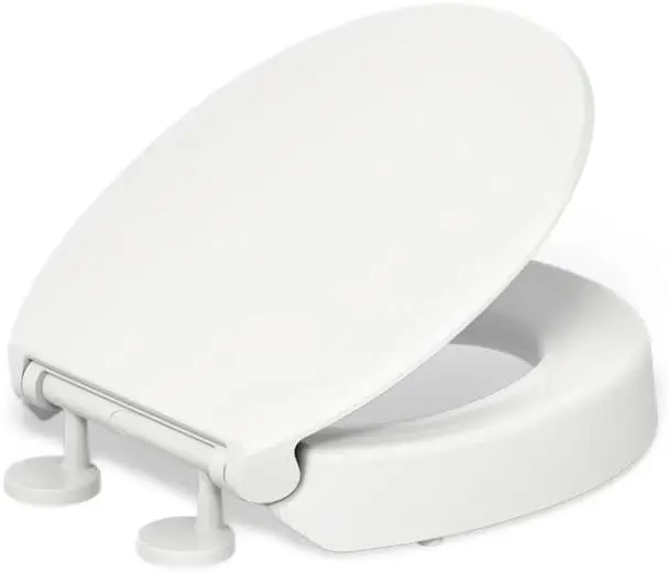 

Elevated Soft Close Round Toilet Seat, 3" Height, Quick-Attach Hardware, White - Easy Installation & Comfort