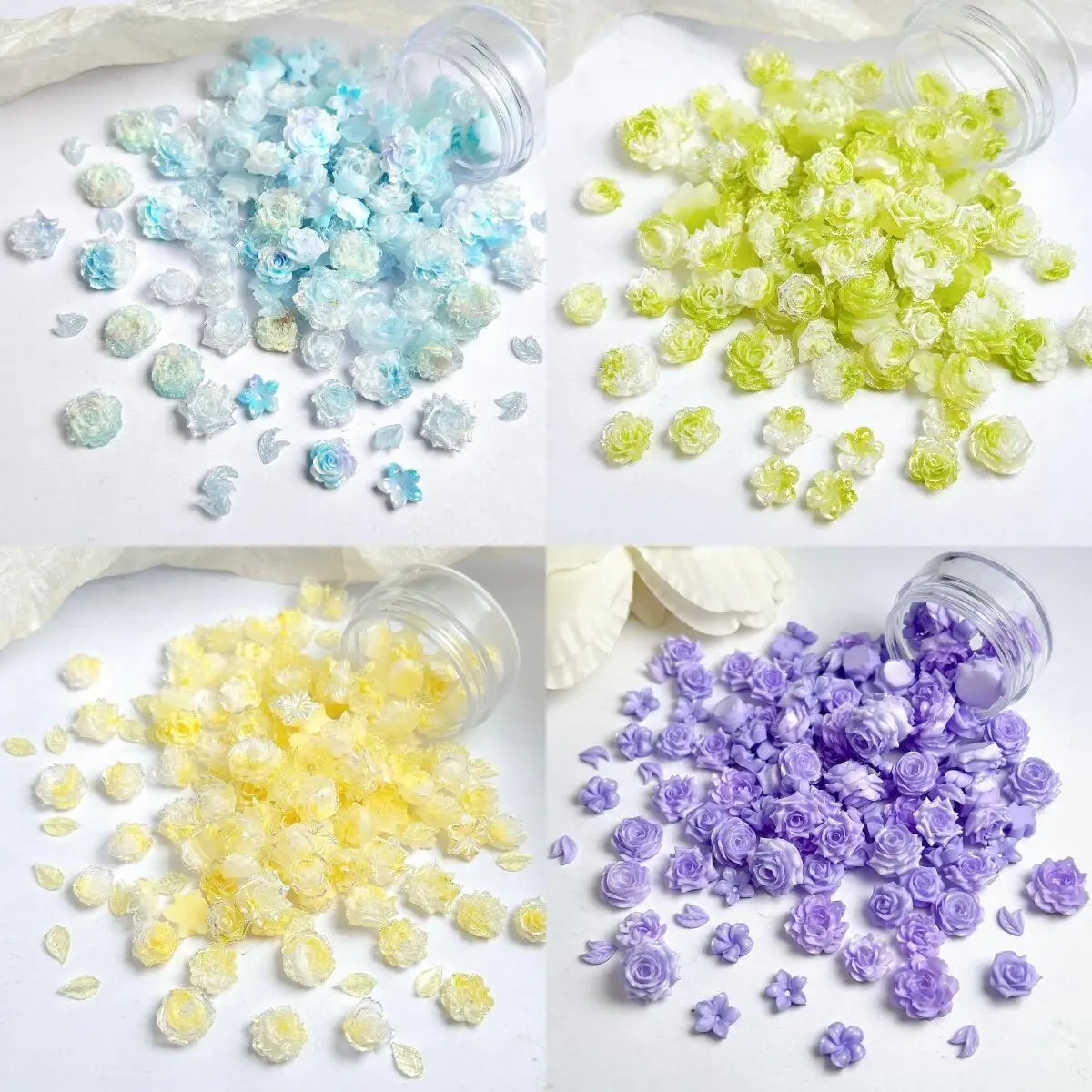 

3D Glossy Morning Glory Rose Resin Nail Art Decorations Creative Luminous Colored Leaves Peony Flowers Nail Charms for DIY Nails