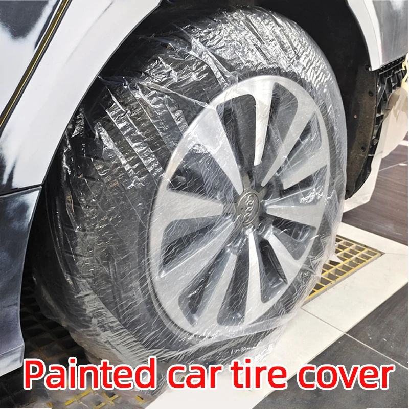 50 PCS Automobile Disposable Tire Plastic Protective Cover Anti-Dog Sala Urine Spray Paint Protective Transparent Bag Wheel Hub