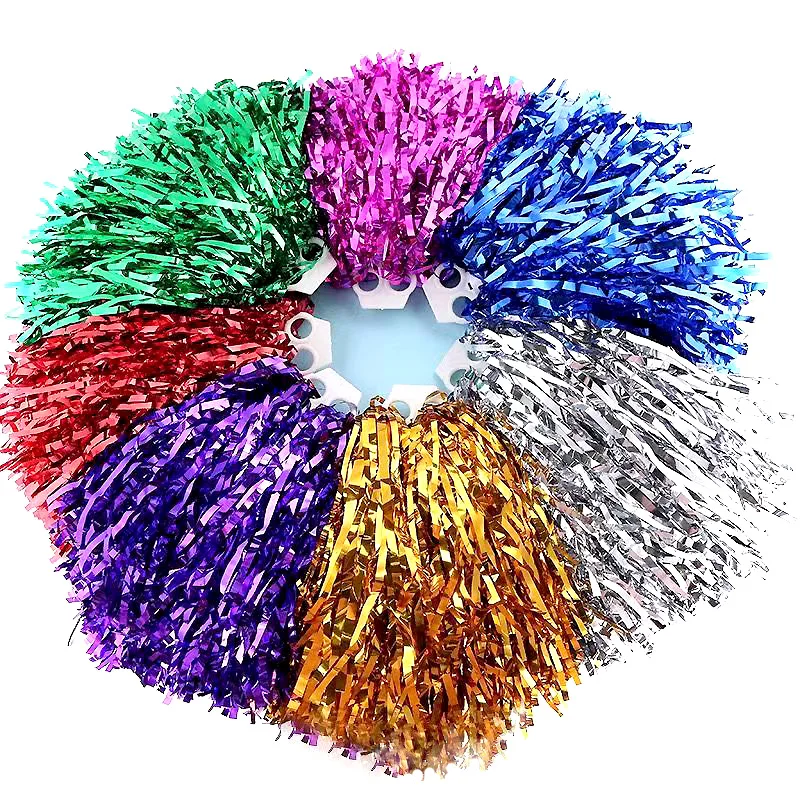 5 Pair Bright Metallic Color Fine Filament Pompom Cheerleading Big Match Pom Club Dance Props Bouquet Team Sports Game Cheering