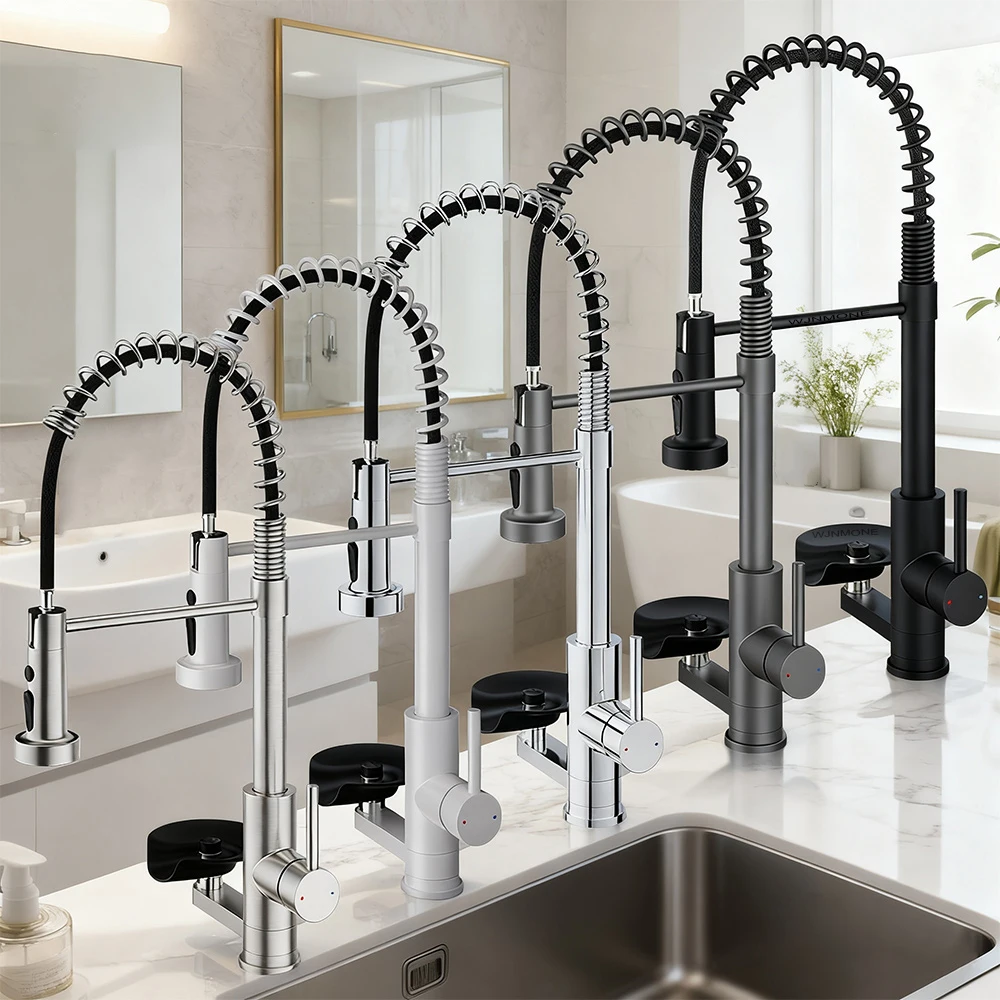 Modern Kitchen Sink Faucet with Cup Washer Flexible Drop Down Stream Sprayer Kitchen Mixer Taps Hot Cold Spring Kitchen Faucets