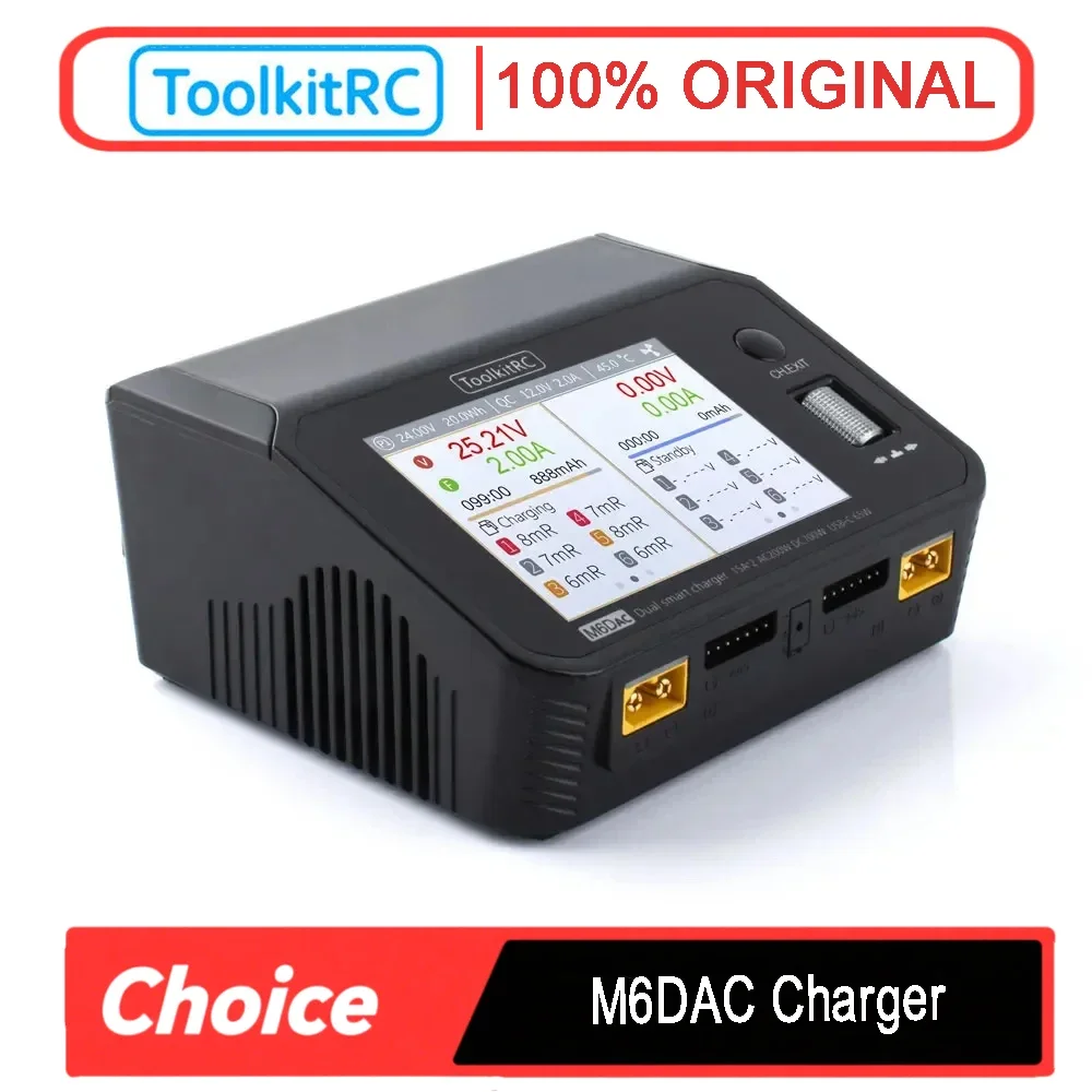 ToolkitRC M6DAC Dual Channel 700W DC Smart Charger Discharger-AC200W/350W×2 DC,65W PD Type-C,3.5