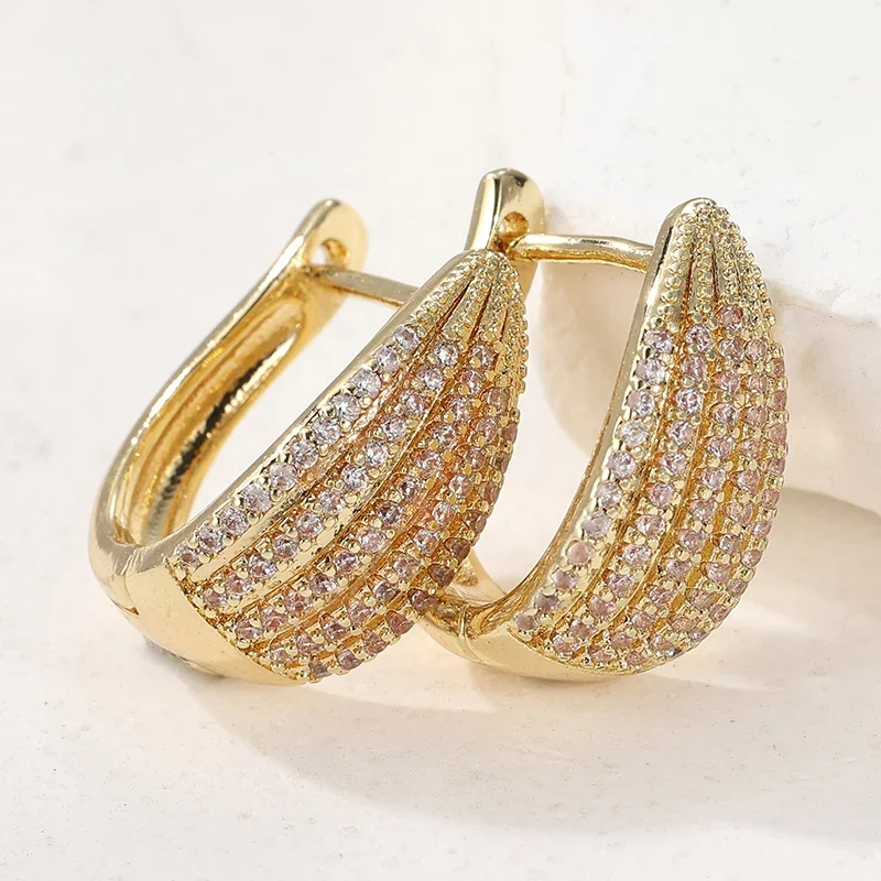 Elegant U-shaped Hoop Earrings For Women Luxurious Trendy Ear Buckles Inlay Cubic Zircon Fashionable Jewelry