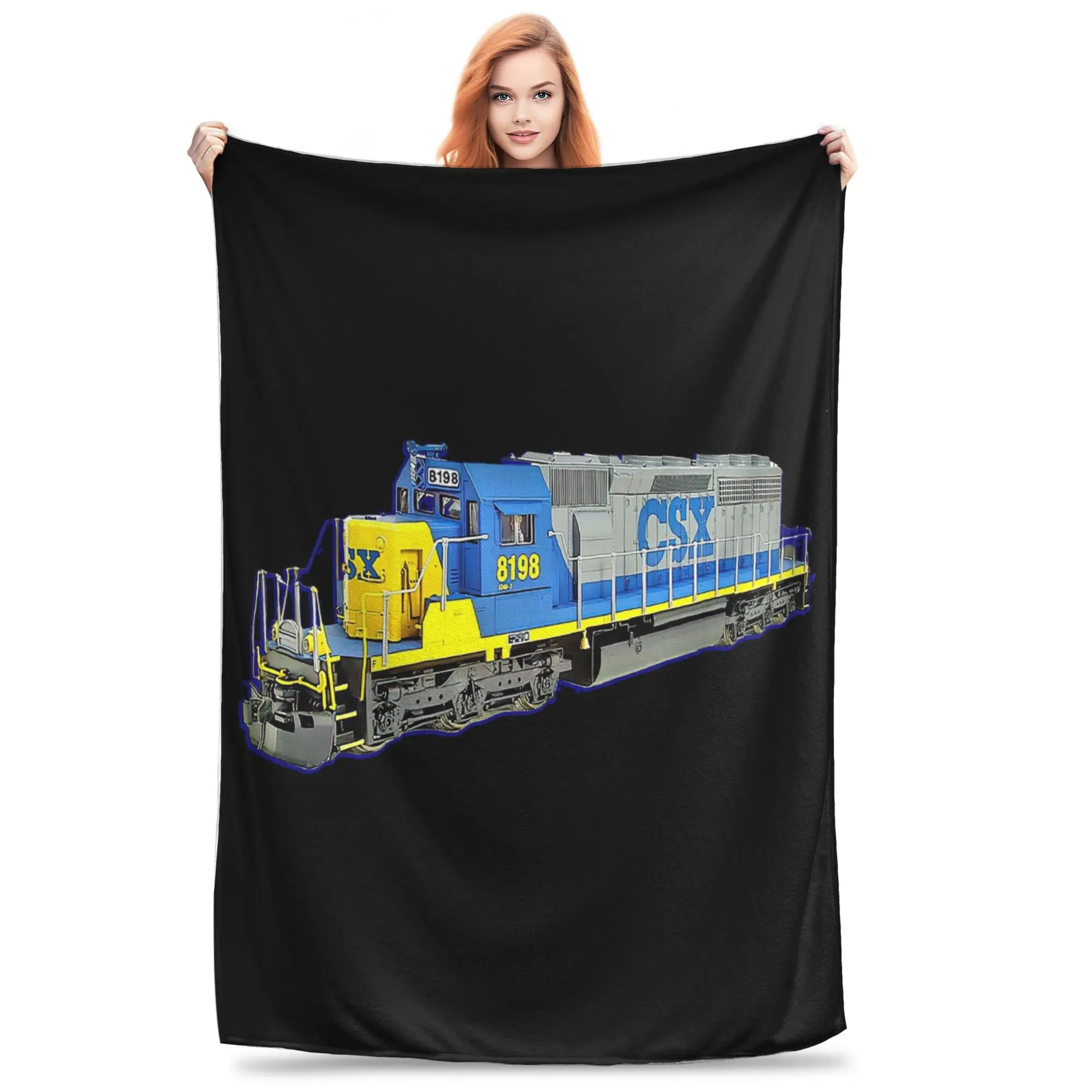 Freight Train CSX Engine Blankets Soft Warm Flannel Throw Blanket Plush for Bed Living room Picnic Travel Home Couch