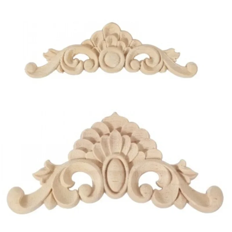 Exquisite Solid Wood Carving Crafts European Natural Floral Wooden Carved Carved Unpainted Furniture Window Corner Wood Applique