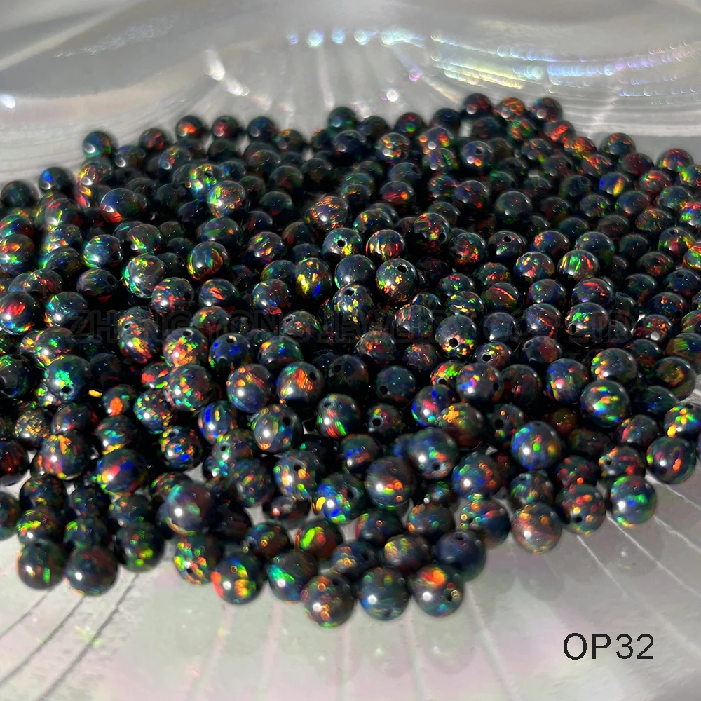 Black Mix Colors Ball Wholesale Free Shipping 2mm-8mm Synthetic Fire Opal OP32 Black Beads