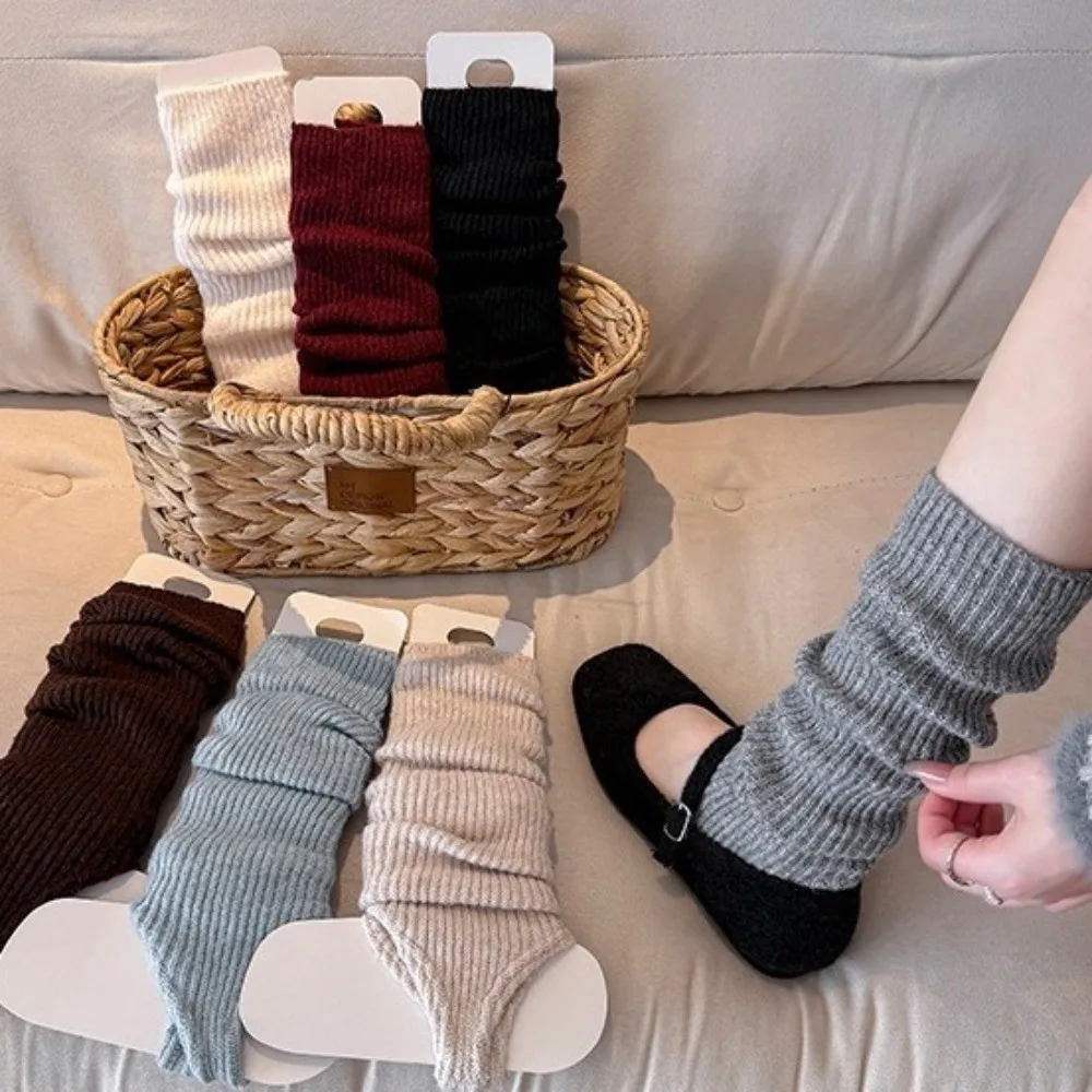 New Solid Color Leg Warmers Knitted Bow Harajuku Mid-Calf Sock Thickened Dance Ballet Stocks Women Middle Tube Socks