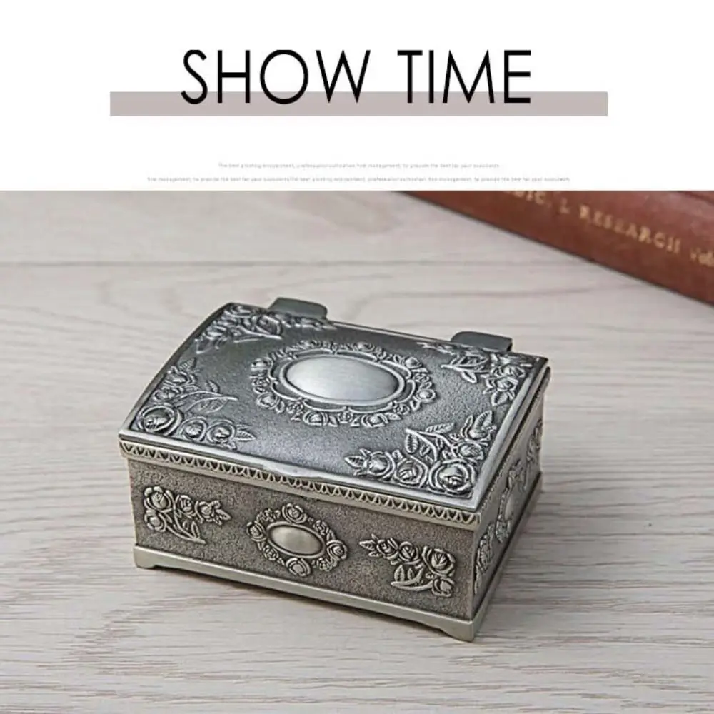 

Vintage Flower Metal Jewelry Box Dustproof Home Decor Ring Bracelet Organizer Small Size Heart Shaped Ring Trinket Storage