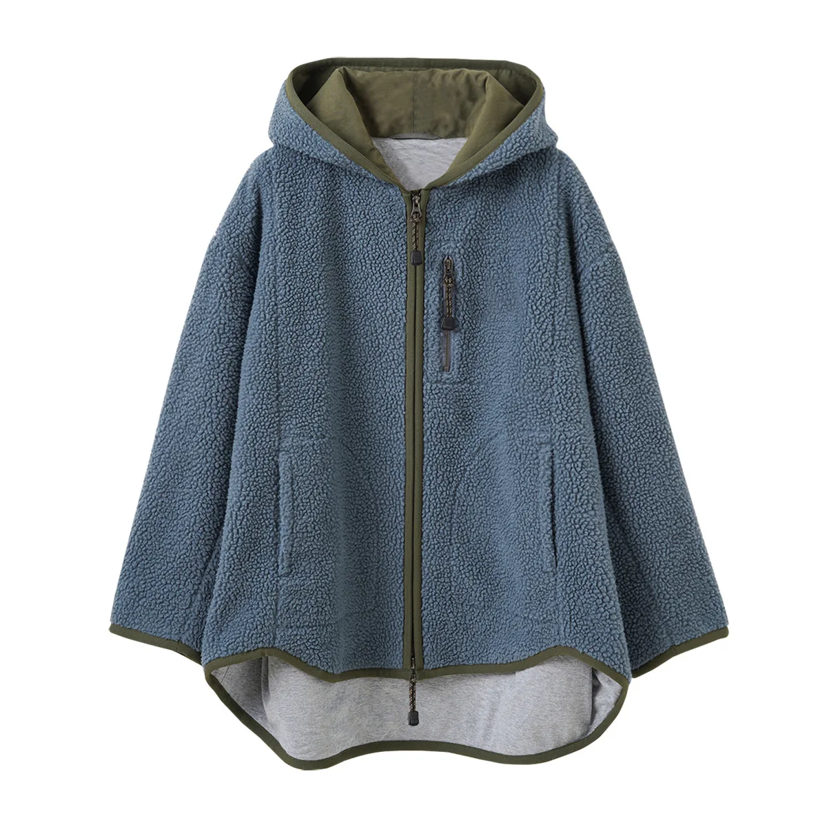 سترة شتوية نسائية جديدة من Saturn بغطاء للرأس من الصوف باللون الأزرق والرمادي الدافئ