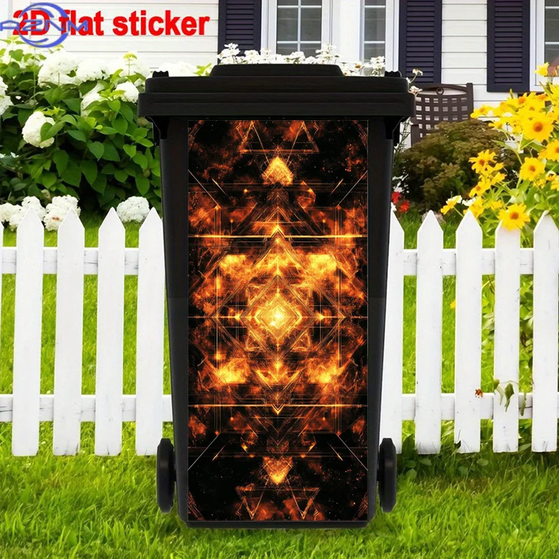 Ornamental Circle Trash Can Stickers Painting, Universal Structure Self-Adhesive Stickers, Warm Hues Trash Can Stickers Decor,