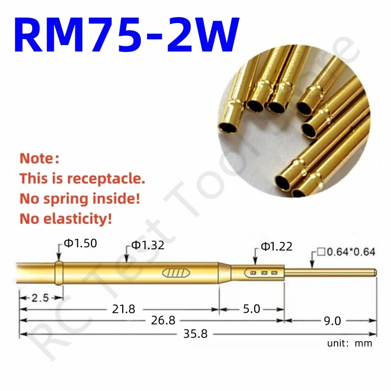 

100 шт. RM75-2 Вт тестовая ШТЫРЬКОВАЯ розетка, латунная трубка, игольчатый рукав для сиденья, Проволочная оболочка зонда, 35,8 мм, внешний диаметр 1,32 мм