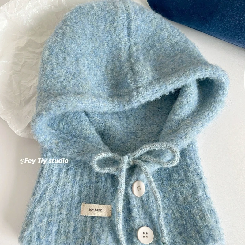 2026 Neue Wollmischung Balaclava-Mütze für Damen, Winter-Ohrenschutz, Warmer Strickschal, Integrierter Pullover, Bombermütze – Detail 3