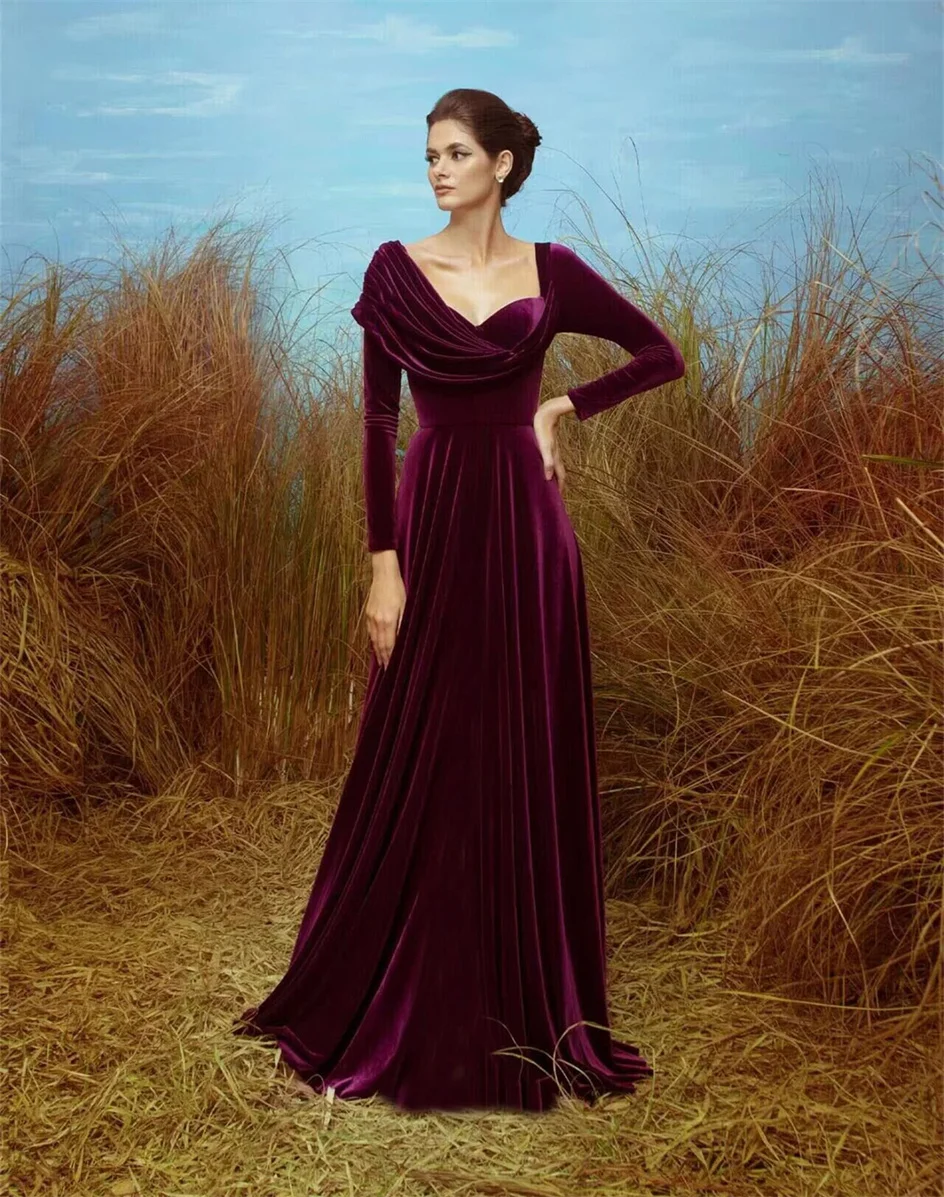

Shiyiecy Long sleeves Velvet Dresss Floor-length Cocktail Evening Elegant Ladies Dresses For Special Occasions Ball Prom Skirt