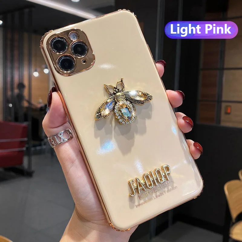 Luxury Glitter Rhinestone Bee Phone Case For iPhone 11 12 13 14 15 Pro Max X XS XR 7 8 Plus SE 2022 Plating Silicone Bling Cover