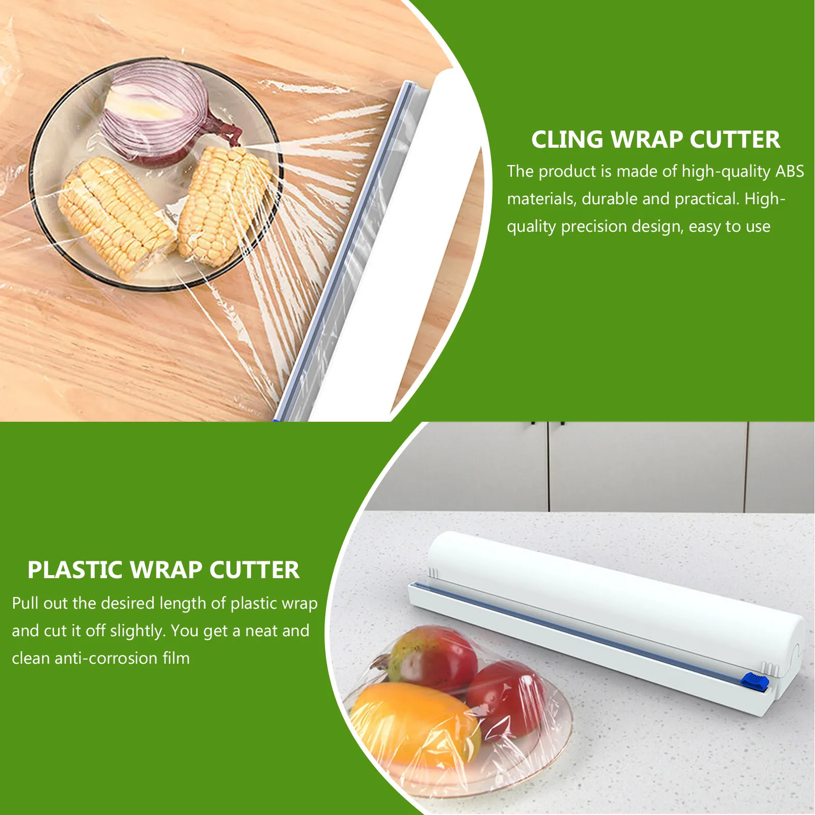 

2Pcs Plastic Wrap Dispenser Plastic Wear-Resistant Slide Cutter Cling Film Roll Cut Blades Food Packing Kitchen Gadget