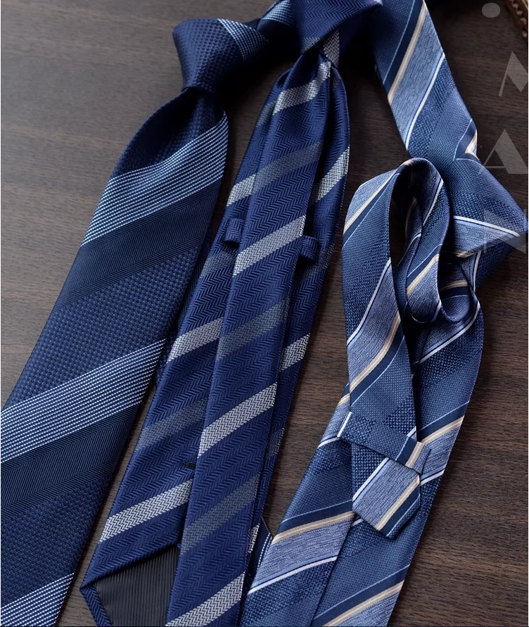 Silkworm 100% Silk Tie Men's Business Stripe Formal Dress Professional Korean Handmade Versatile Work Blue Striped Real Silk