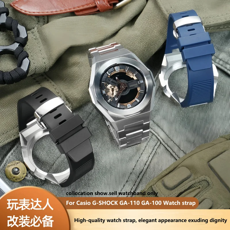 For Casio G-SHOCK GA-110 GA-100 Silicone Watch strap Small square block Modification Metal Stainless steel Watch case Watchabnd