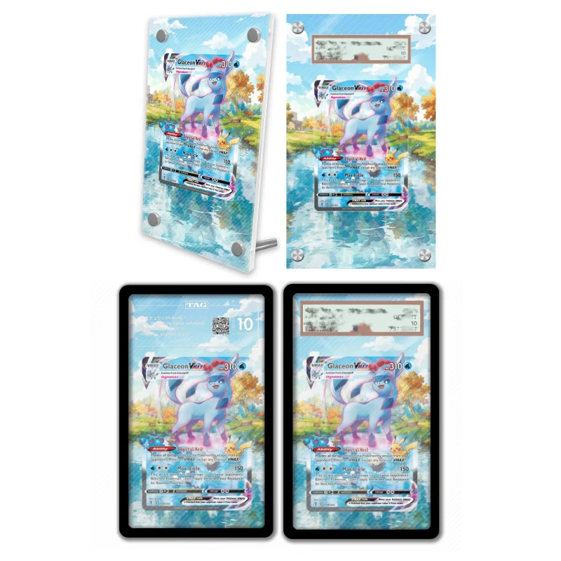 Étui de protection en acrylique pour figurine de jeu Pokémon Glaceon Evolving Skies, avec porte-clés, modèle de collection de niveau d'évaluation, pour affichage d'art anime