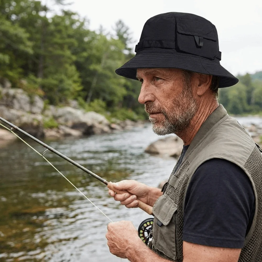 Anti-UV Foldable Bucket Hat Pocket Design Breathable Quick Drying Fisherman Hat With Storage Bag Polyester Waterproof Sun Hat