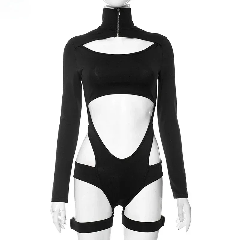 Film Game Agent Assassin Tight Jumpsuit Cosplay Women Hot Strap Hollow Bodysuit with Leg Loop Costume goi/6