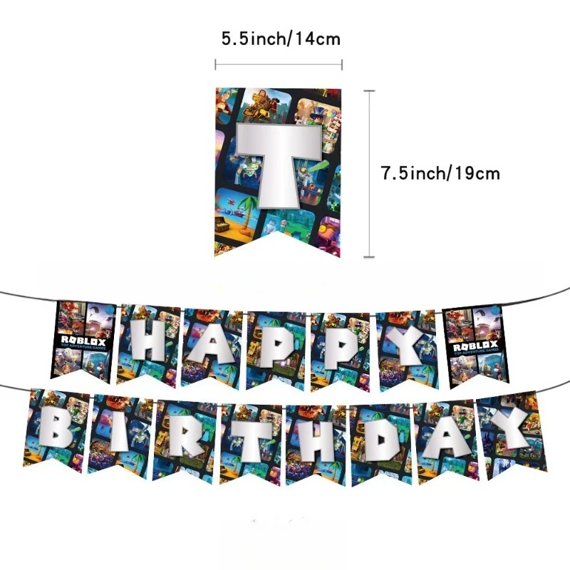 Roblox 생일 장면 장식 용품 파티 용품 풍선 세트 배너 삽입 소년 소녀 생일 장식 용품