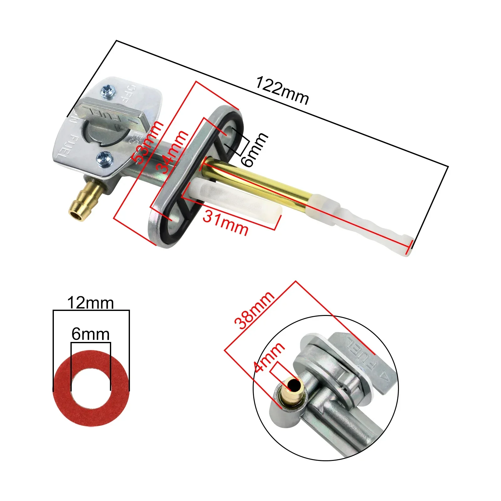 Gas Fuel Valve Petcock Switch for Yamaha Big Bear Raptor 350 WR250 TTR90 YFZ350 YFM 250 350 450 YFB250 YZ125 YZ250 TW200 XVS650