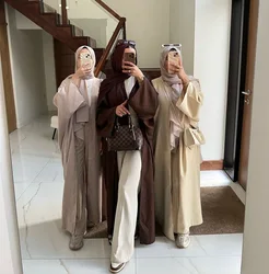 Abayas Abertas de Linho para Mulheres, Vestido de Oração do Islã, Kaftan, Roupa Kebaya, Cardigan, Mulheres Muçulmanas, Presente Islâmico, 2024