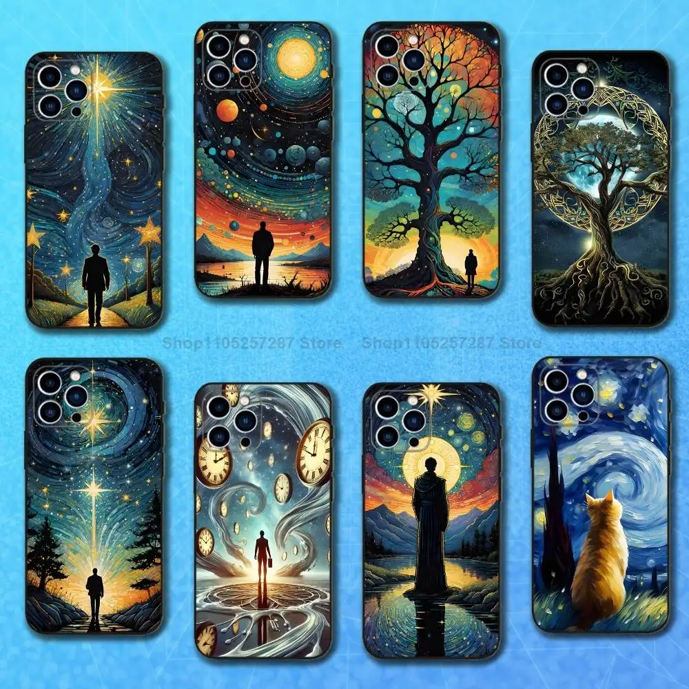 

Art Abstract Starry Sky Case For iPhone 15,17,16,12,14,13,11,Plus,Pro Max,XS,X,Mini,8,7,XR,SE,Soft Silicone Black