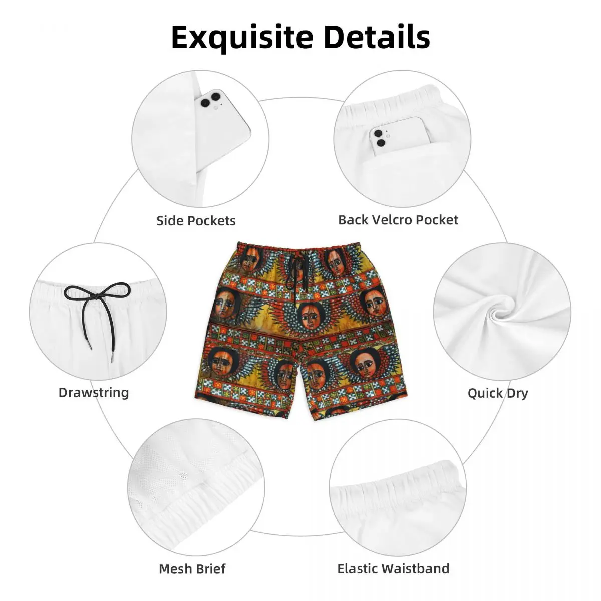 Bañador con estampado artístico de Habesha Etíope para hombre, traje de baño de secado rápido, pantalones cortos de playa