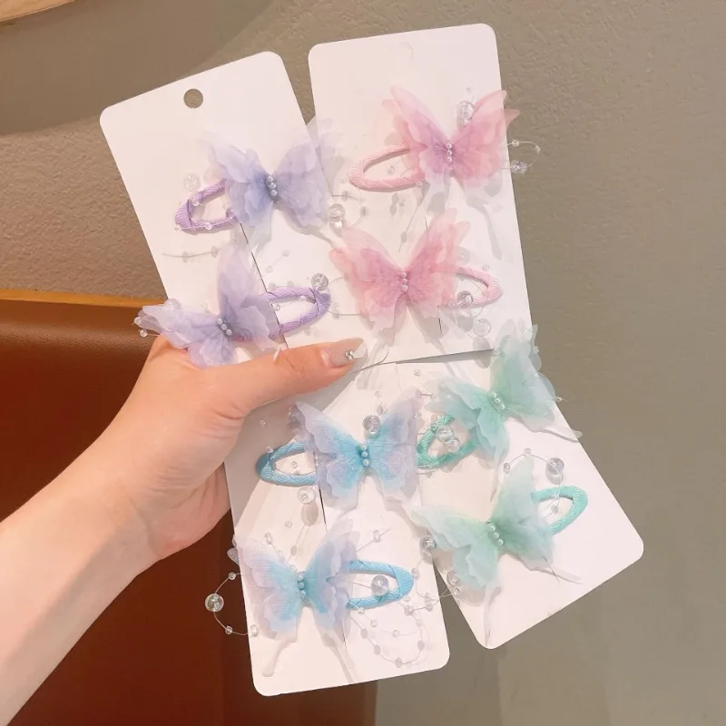 

2pcs/set Children's Pearl Headdress Girls Hair Accessories Butterfly Shiny Hair Clip Accessories Girls New Hairpin BB Clip