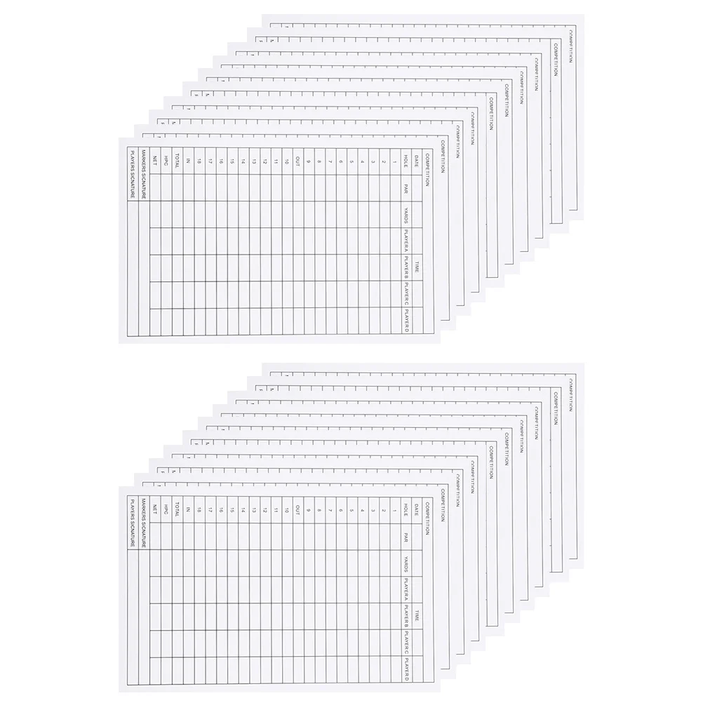 Papel revestido Golf Scorecard, ferramenta imprimível, Portable Golfs Scorecards, suprimentos esportivos, 20 pcs