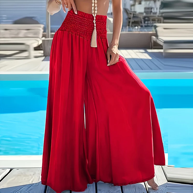 Spring Summer Loose Pants Women Elastic High Waist Wide Leg Pants For Women Casual Loose Trousers Black Blue