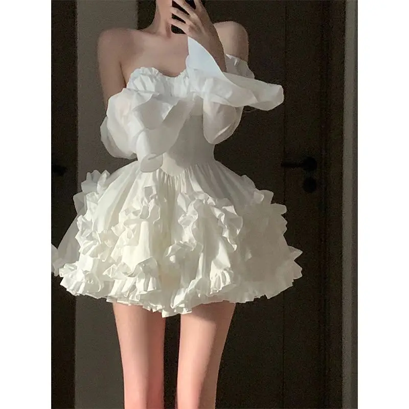 

New Vintage Temperament Women's Summer Dress Exquisite and Unique White Tube Top Tutu Dress Sleeveles Dresses for Women 2023